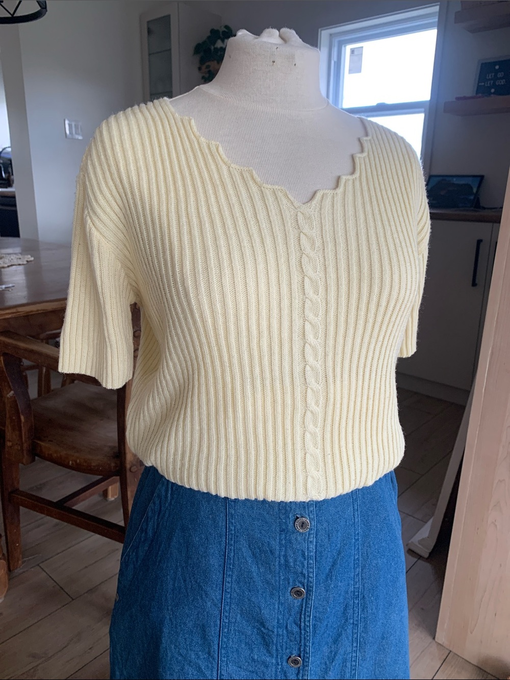 Vintage Ribbed V-Neck top | butter yellow | feminine knit top